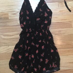 NWT black floral halter romper